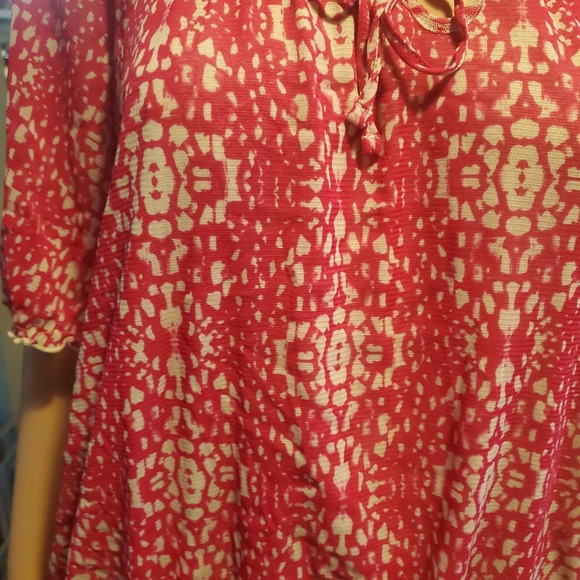 NEW Croft & Barrow 2X Blouse Pink Floral Ruched Neckline and Hem Front Tie Flowy - Picture 6 of 11
